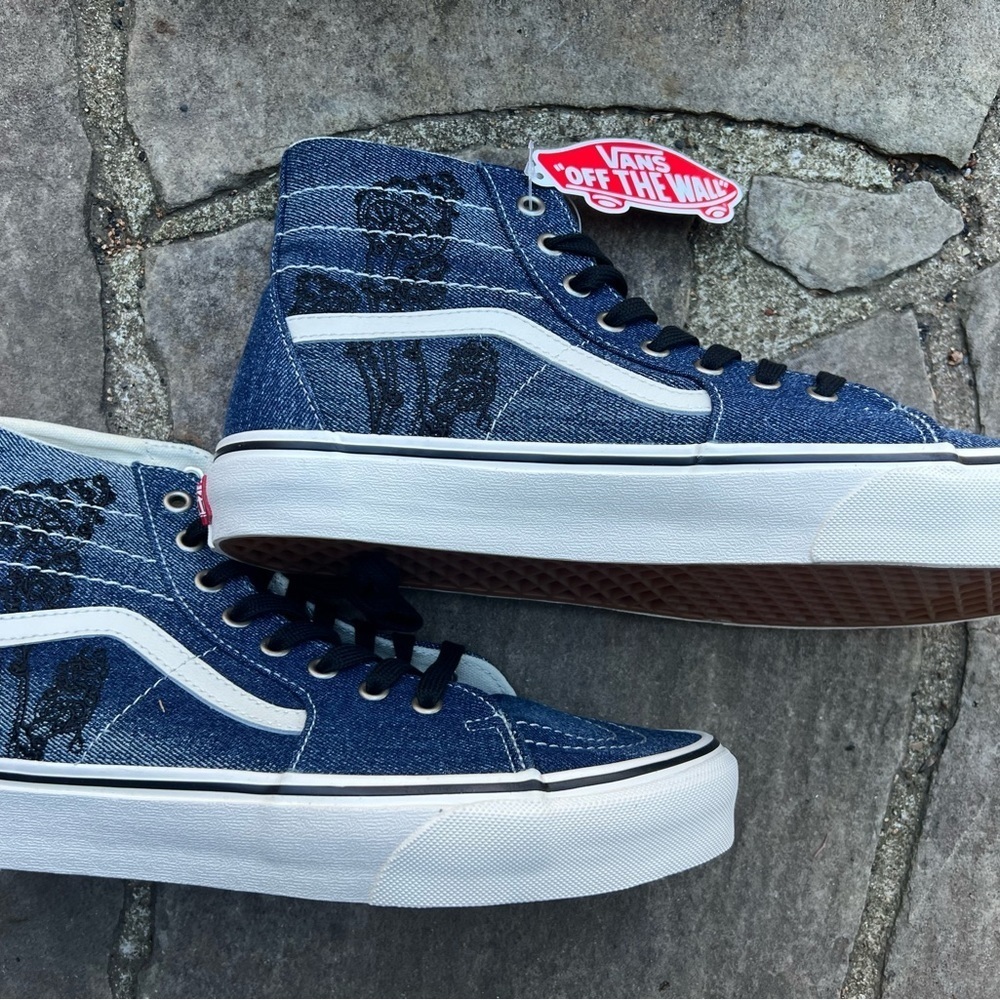 Vans “Off the Wall” Sk-8 High Top Sneakers  Denim Embroidery
